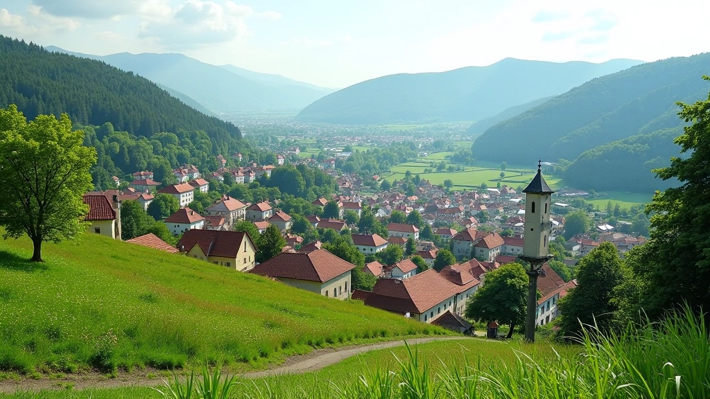 Panoramatický výhled na údolí Hané, zelená krajina s poli a lesem